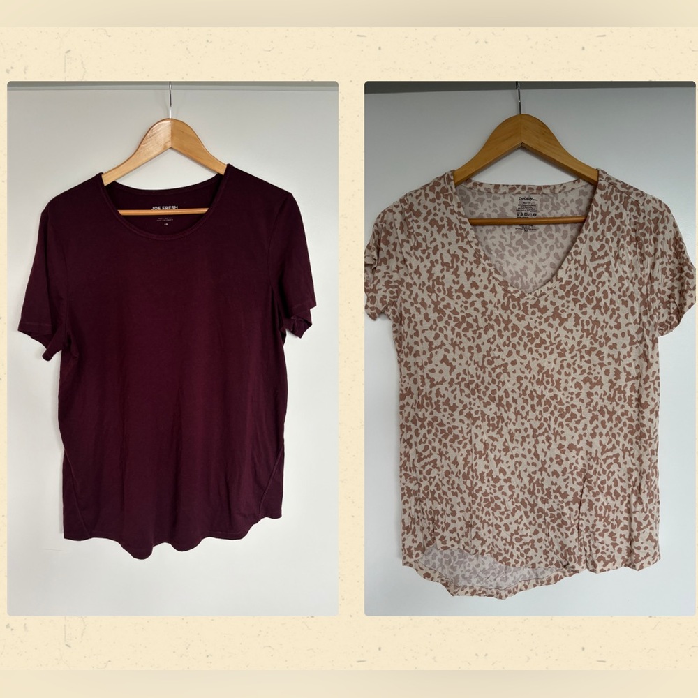 JOE FRESH/GEORGE 18-19” PTP 2 Pc Set of Women's Tops, Purple/Leopard, Size L/XS - Picture 1 of 16